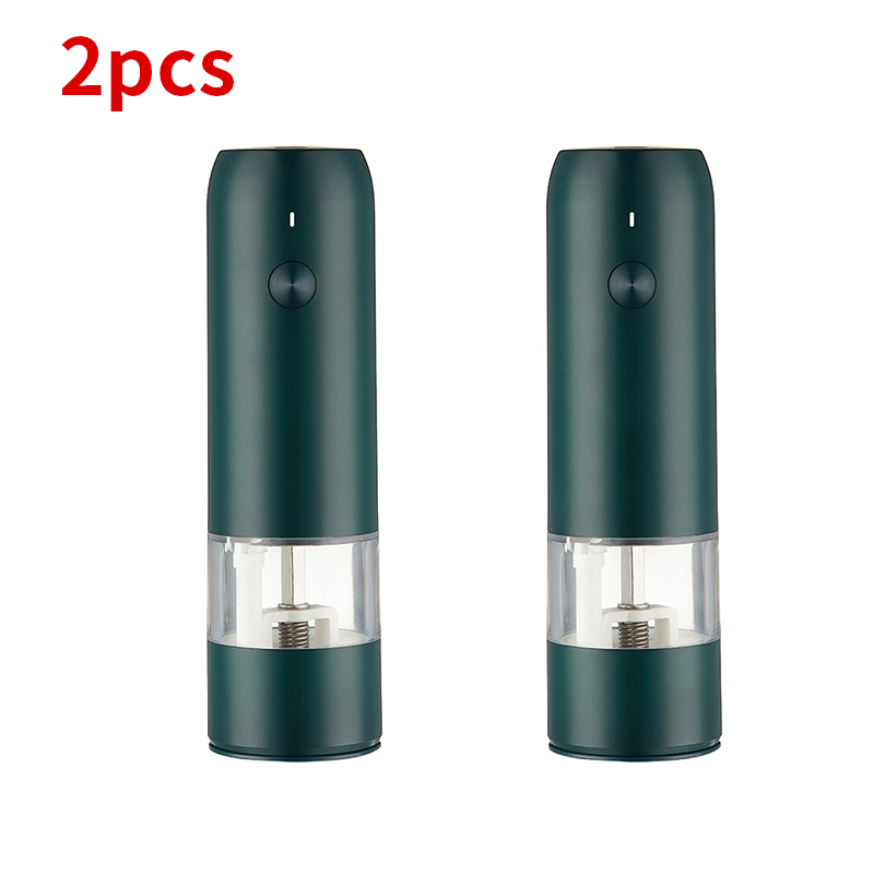 1/2Pcs Electric Pepper Grinder Sets USB Rechargeable Spice Mill Grinder with LED Light Adjustable Kitchen Grinding Gadgets: 2pcs green