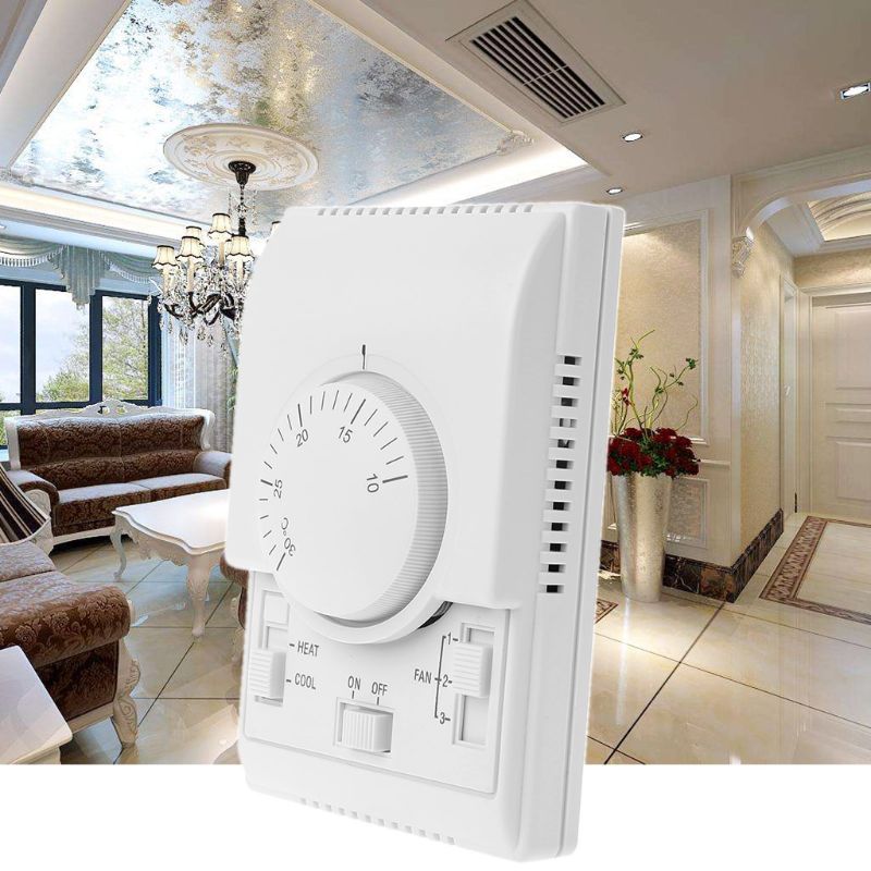 AC 220V habitación Termostato mecánico Control interruptor aire acondicionado ventilador bobina controlador de temperatura 63HF