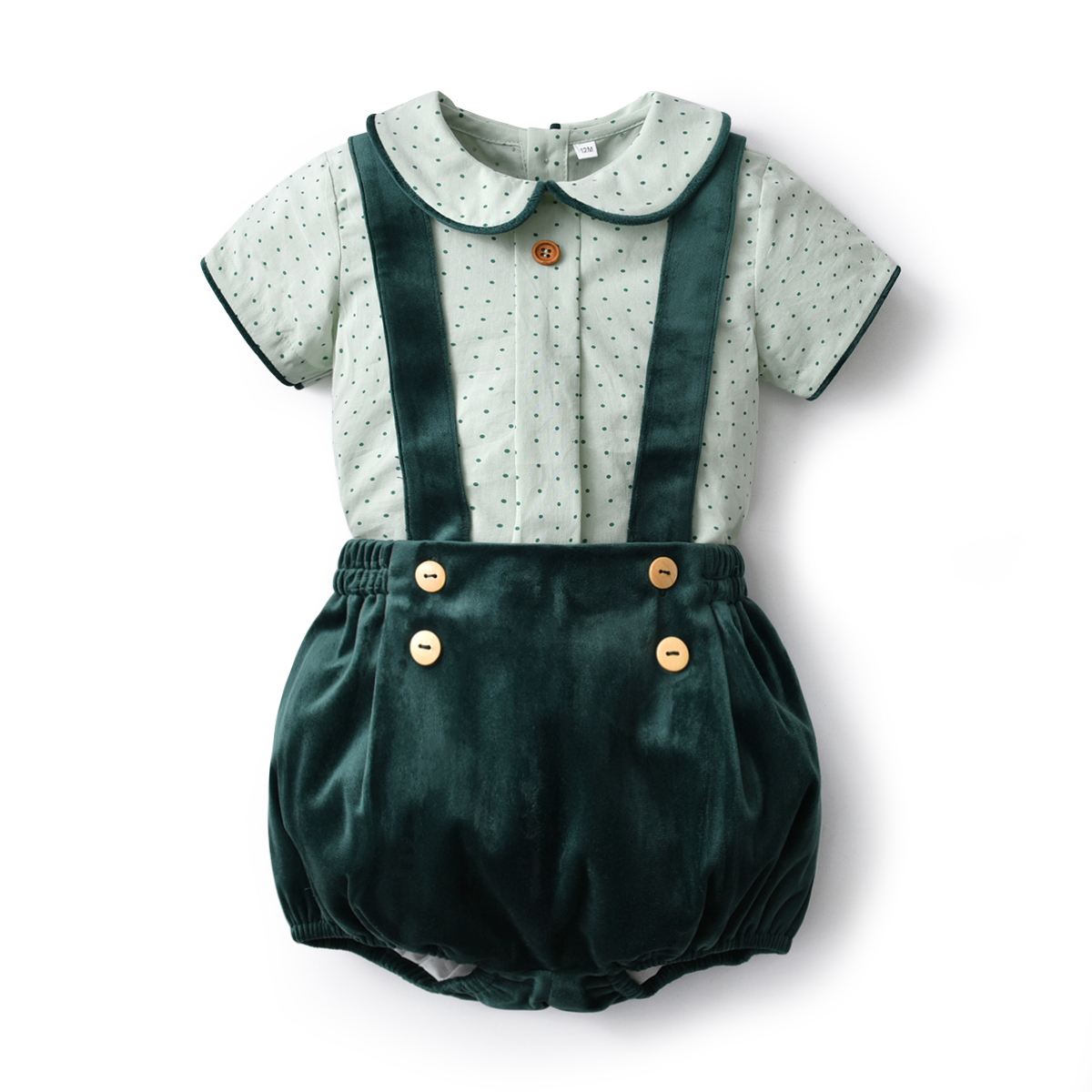 2022 crianças outwear bebê meninos espanhol conjunto de roupas natal verde veludo shorts manga longa camisas algodão roupas menino