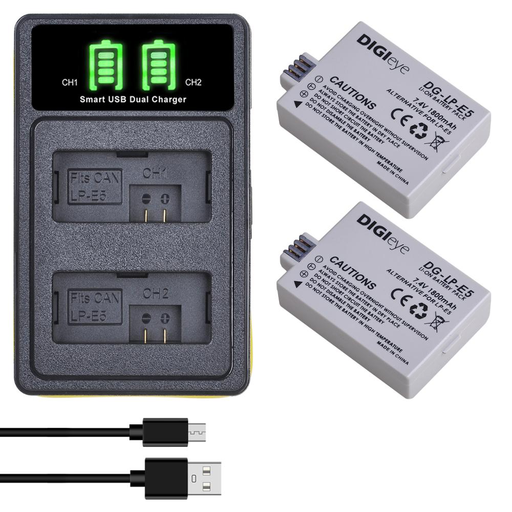 LP-E5 LPE5 Battery&amp;LED Dual Charger for Canon EOS Rebel XS, Rebel T1i, Rebel XSi, 1000D, 500D, 450D, Kiss X3, X2, F