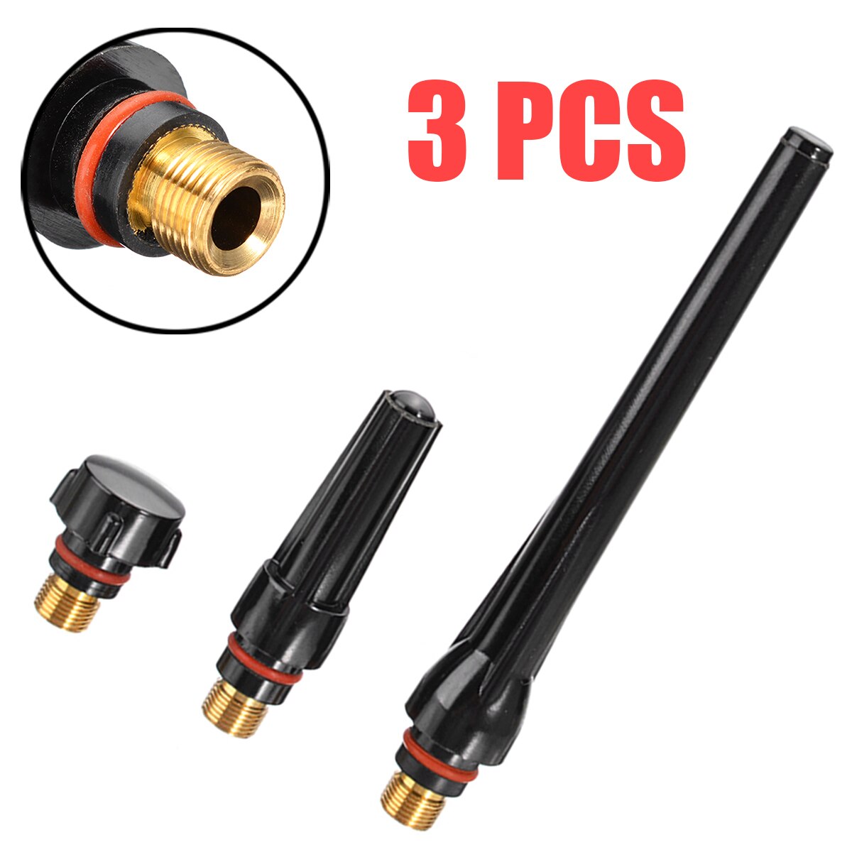 3pcs Tig Welding Torch Back Cap 57Y02 57Y03 57Y04 Long Medium Short Back Caps Kit For WP-17/18/26 Series