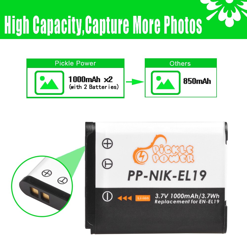 EN-EL19 EN EL19 NP-BJ1 Battery For Nikon Coolpix S2600 S2700 S3100 S3500 S4100 S4150 S4400 S5200 S6400LED USB Charger