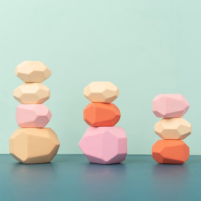 Children Wooden Colored Stone Intelligence Building Stone Jenga Nordic Style Wooden Rainbow Toy Girl Boy: 10pcs0.2