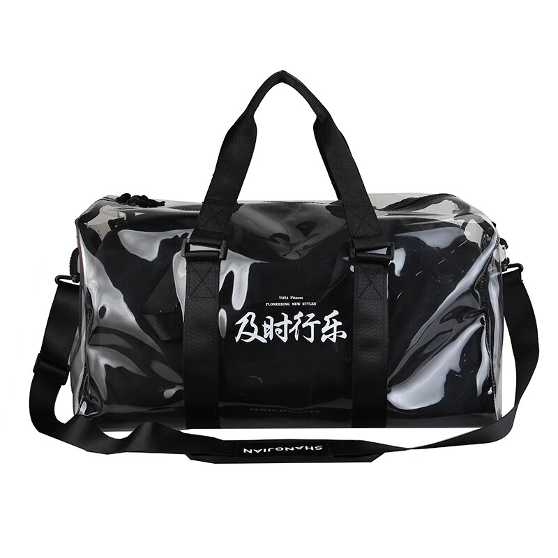 Bolsos de viaje juveniles de tendencia para hombre, bolsa transparente de tela de PVC, impermeable, Unisex, para el gimnasio y el fin de semana: Black-2