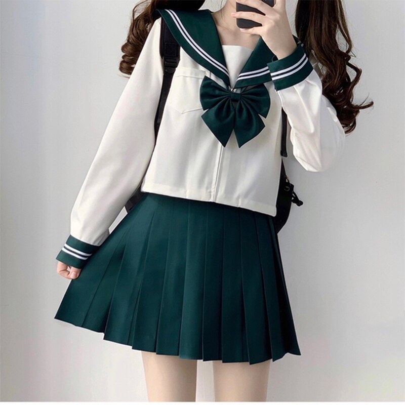 Uniforme scolaire japonais JK pour filles, Costume de Style collège japonais vert, Costume de marin pour femmes, chemise Sexy, jupe plissée, S-XXL