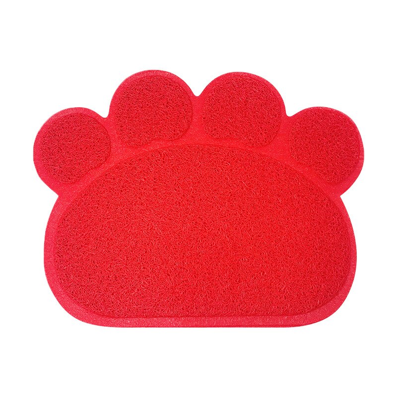 Tapis de litière imperméable en PVC pour chat, bol d'alimentation pour animaux de compagnie, napperon antidérapant, piège à litière, imprimé patte, tapis pour chien, facile à nettoyer: Red