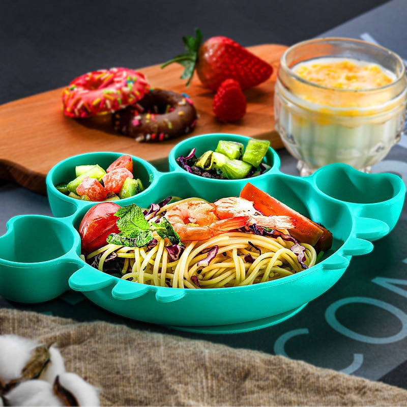 Baby Kommen Diner Platen Siliconen Zuig Feeding Servies Bpa Gratis Antislip Baby Gerechten Krab Voedsel Voeden Kom voor Kids