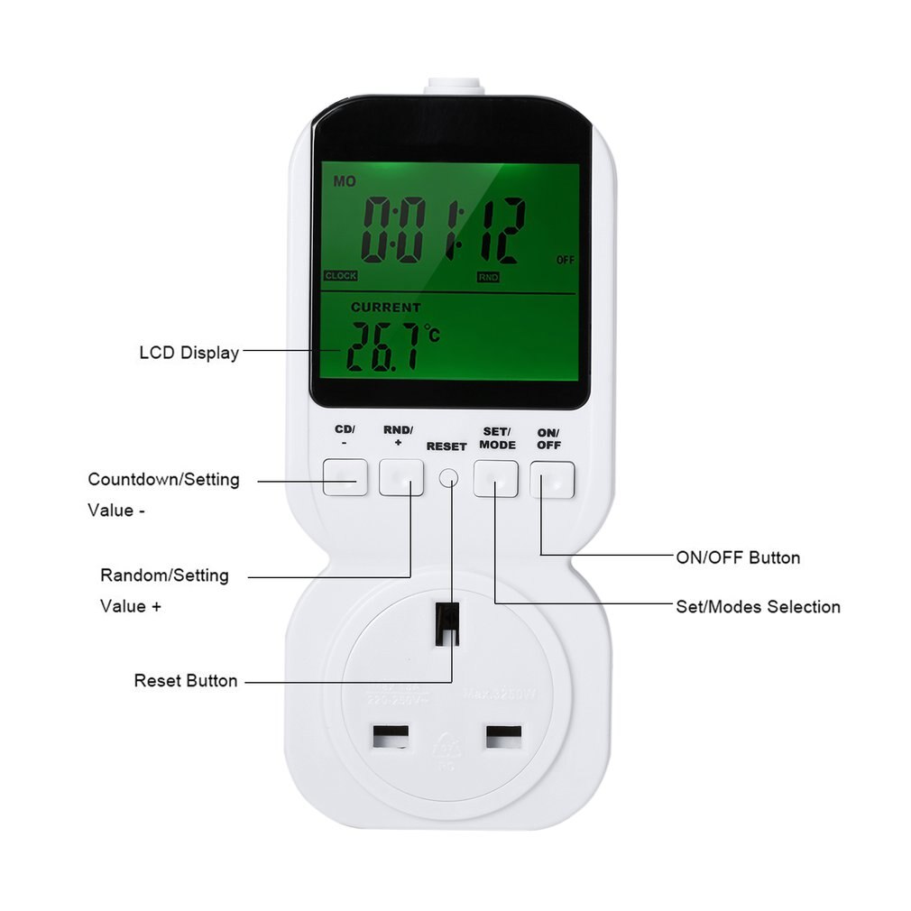 Multifunktions lcd display termostat timer kontakt stik med sensor sonde digitalt ur justerbart 12/24 timer energibesparende