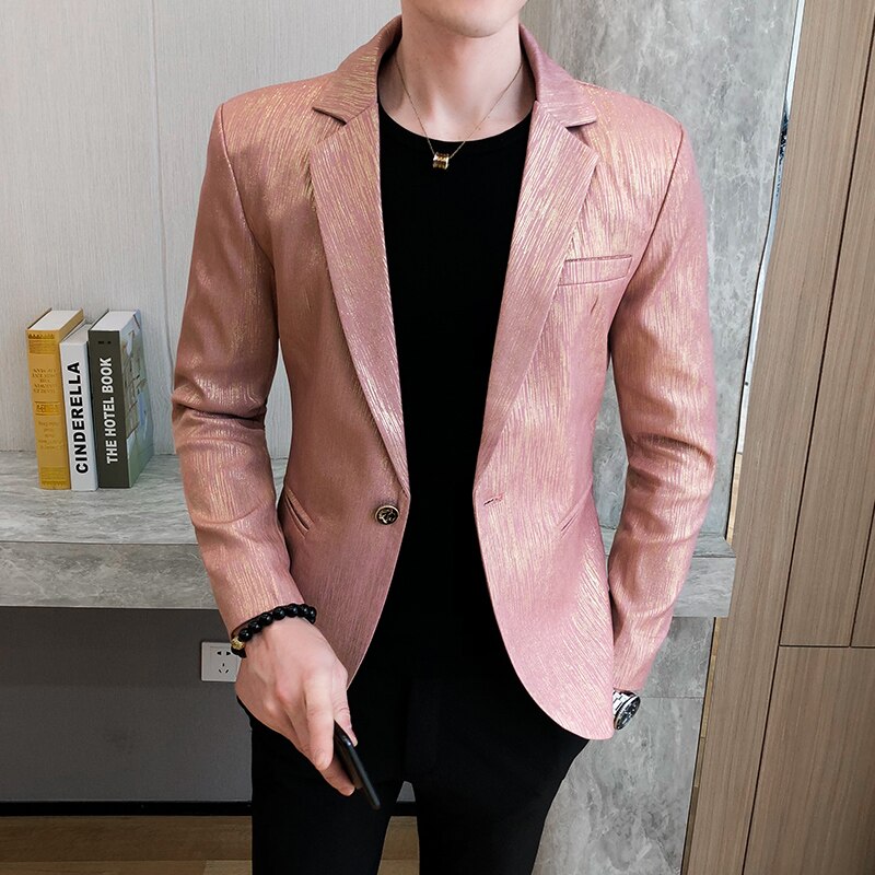Stijlvolle pak blazer jas heren slim fit pak jas mantel heren blazer vintage england stijl roze heren blazer homme heren