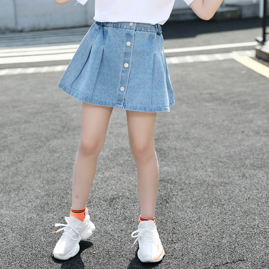 Sommer piger nederdel afslappet stil baby denim nederdel børn ensfarvet nederdel børn streetwear 6 8 10 12 14