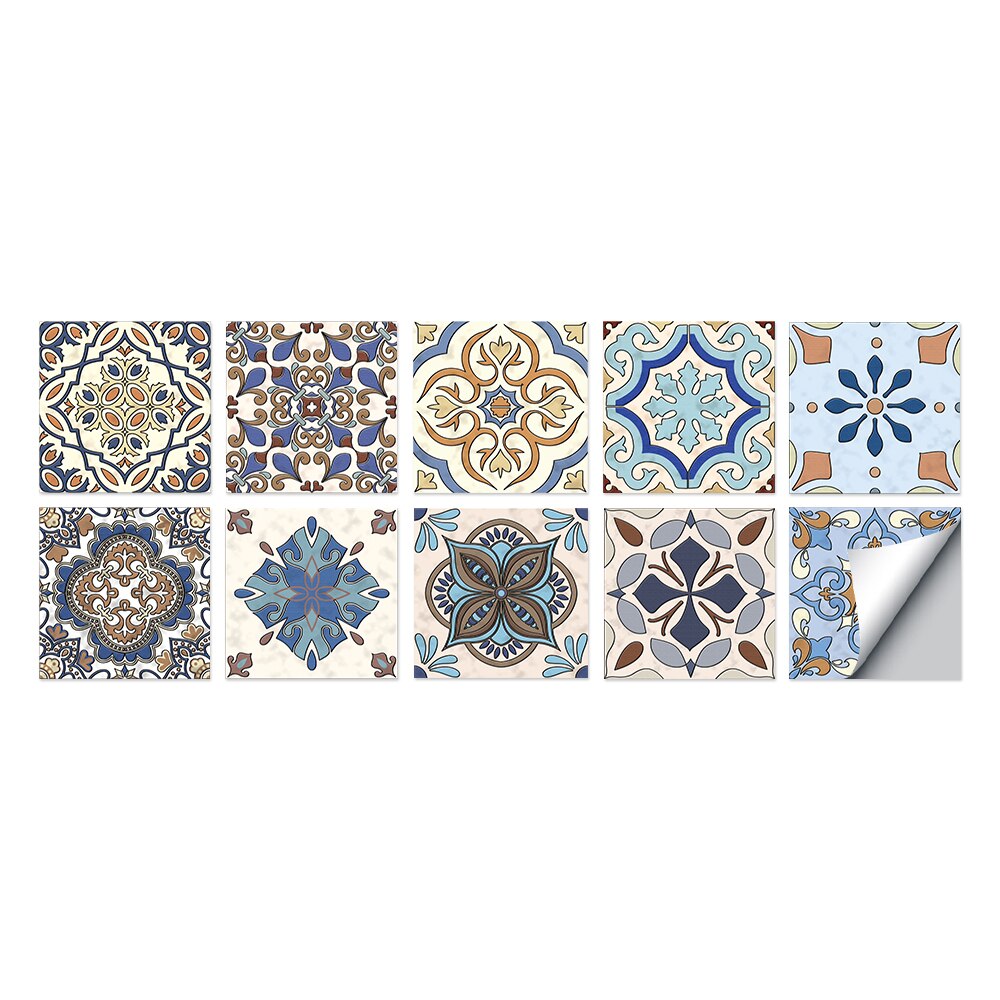 Baroque noir et blanc motif carrelage autocollants salle de bain toilette étanche mur décor Mural: HT008 / 15cmX15cm