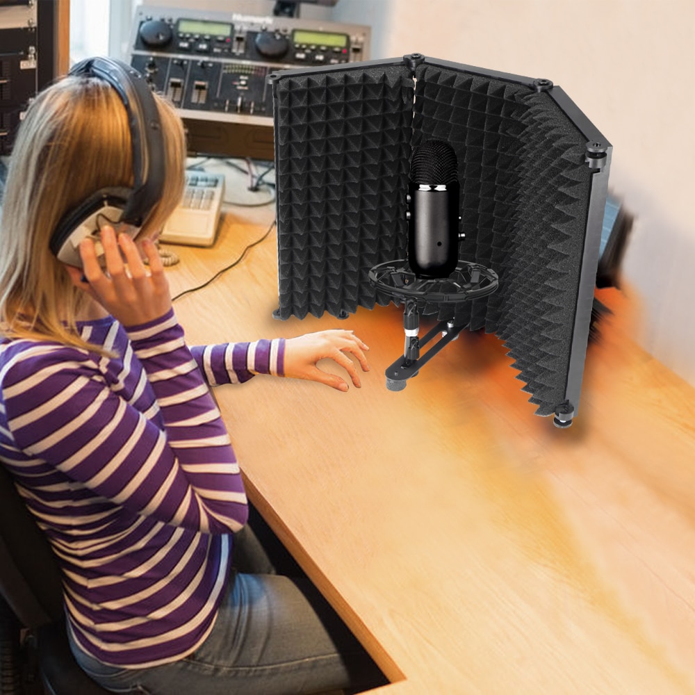 Vikbar studio isolering sköld stål akustisk skum panel studio inspelning mikrofon tillbehör flexibilitet