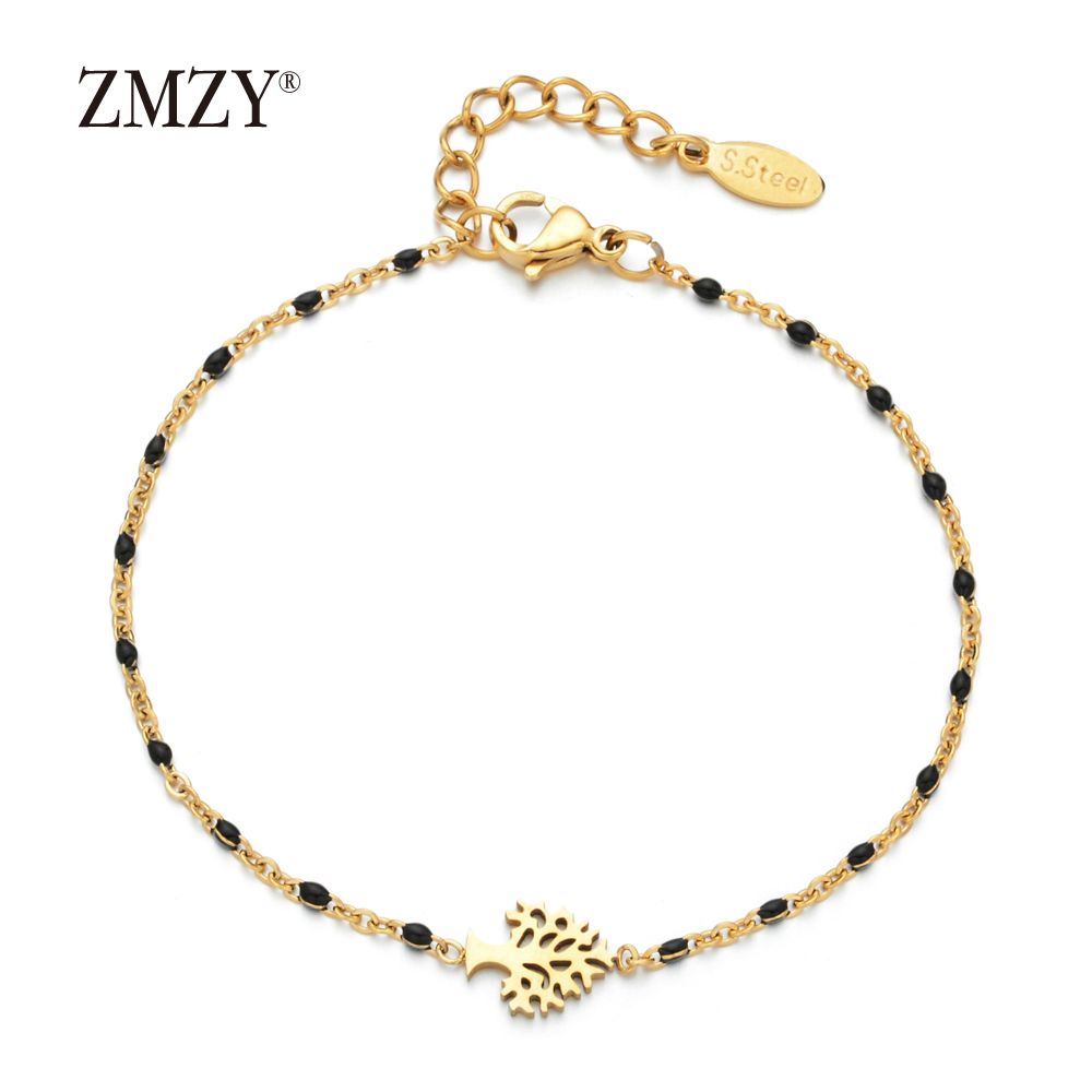 ZMZY Jewelry Tree Of Life Bracelet Women Bracelets Gold Bohemian Charm Bracelet Stainless Steel Chain Bracelet: black
