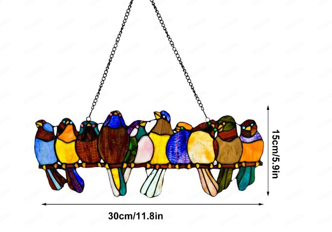 Multicolor Birds On A Wire High Stained Glass Suncatcher Window Panel Series Ornaments Pendant Home Decoration Hanging For Doors: J