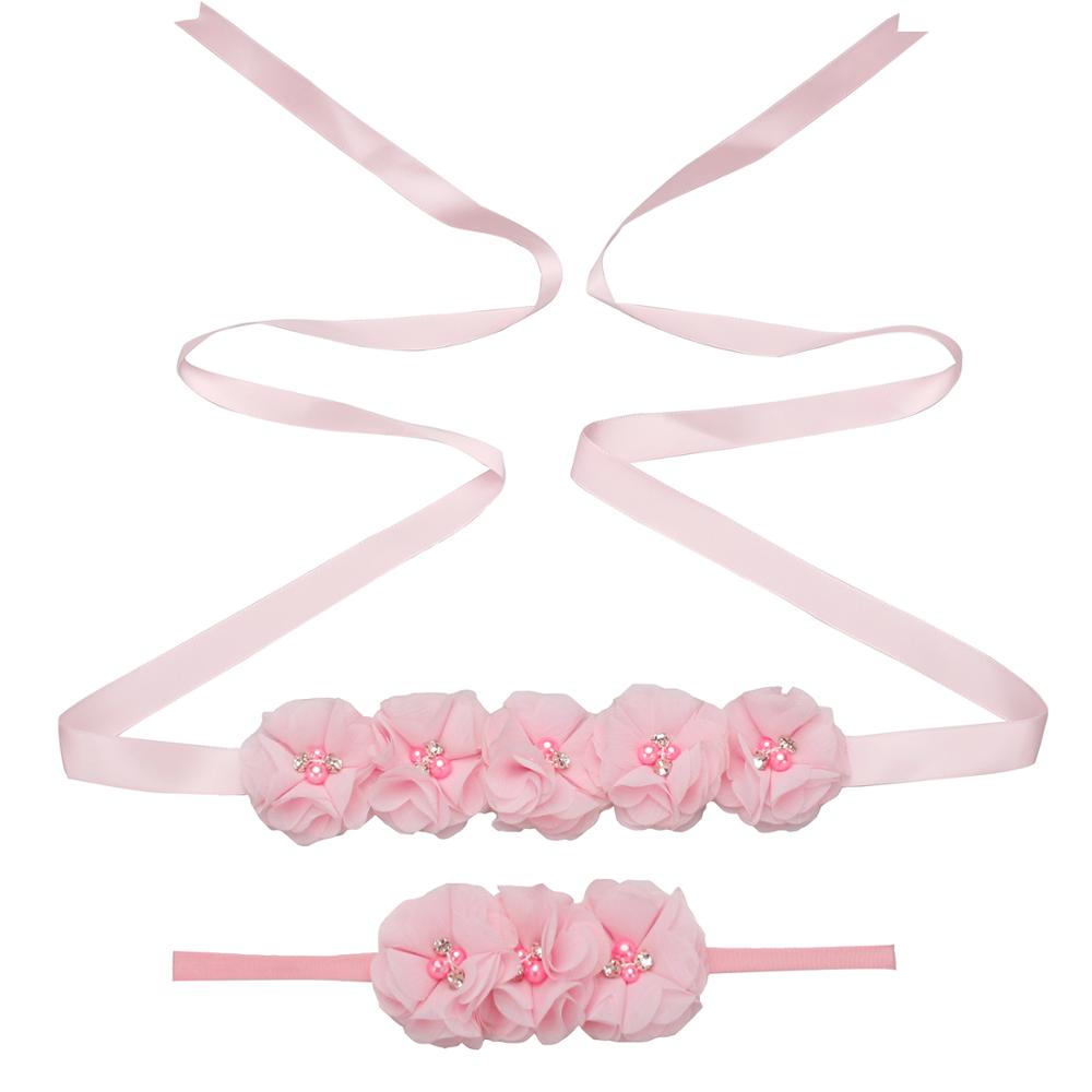 Nuevos cinturones de flores de cinta de seda cinturones de fajín de señora niña con niños Chiffon flor diadema accesorios de boda decoraciones: Pink