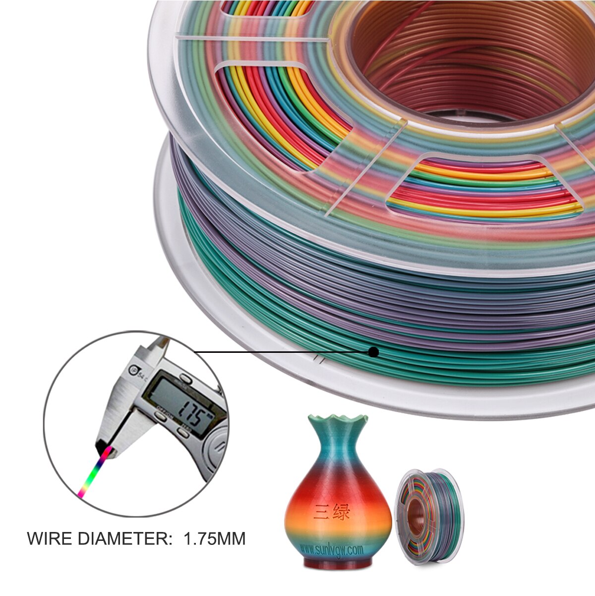 SUNLU PLA Filament 3D Printer Filament PLA Rainbow Plastic 3D Filaments 1.75MM 1KG Dimension Accuracy +/-0.02mm