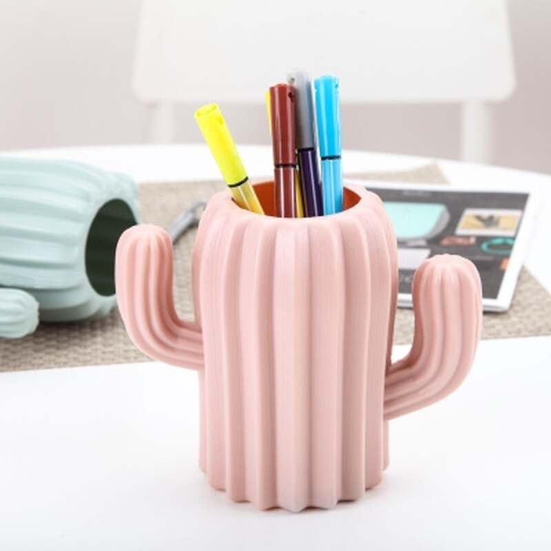 Creat-organizador de escritorio con forma de Cactus, accesorios bonitos para la escuela y la Oficina, soporte para lápices