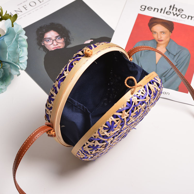 Sac rond en paille de bambou pour femmes, sacoche à bandoulière fait main bohème, sac de plage d'été creux initié, boîte Asus tissée en rotin