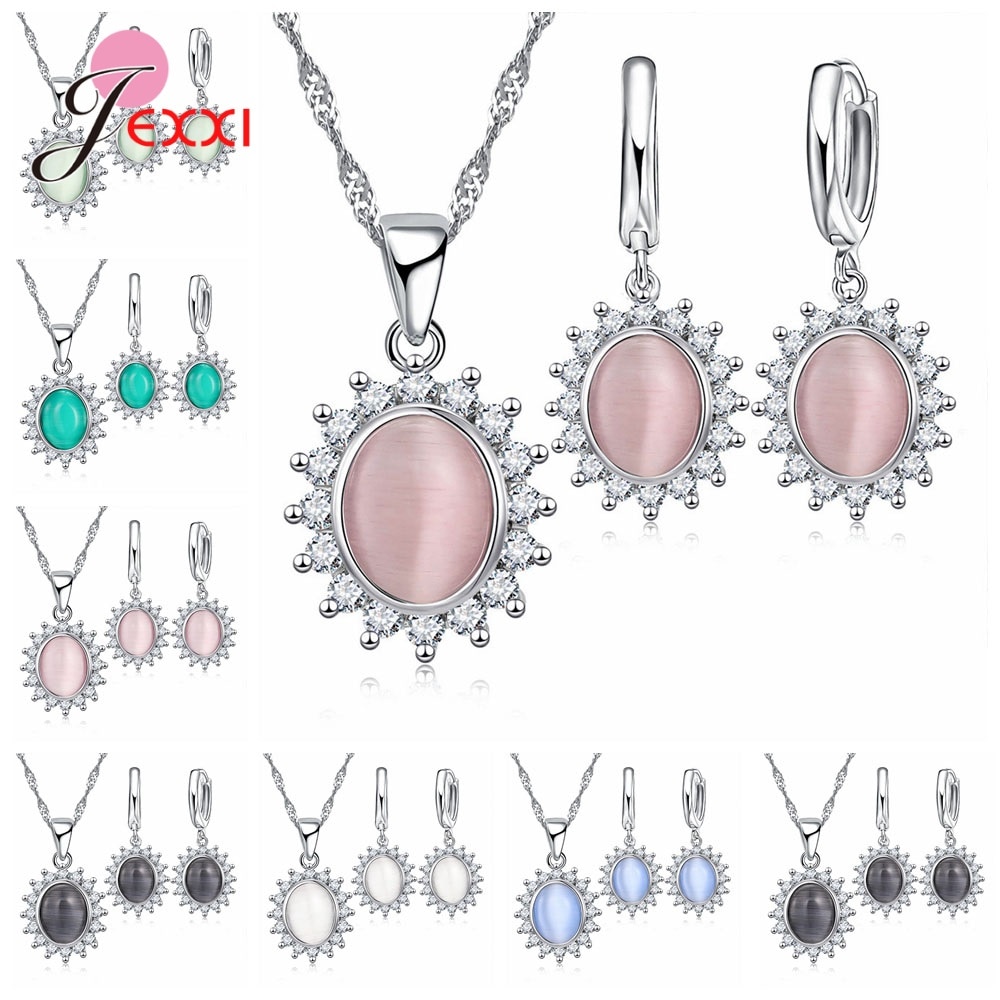 100% 925 Sterling Zilver Mooie Bloem Hanger Ketting Oorbellen Voor Vrouwen Meisjes Temperament Stikken Liefhebbers