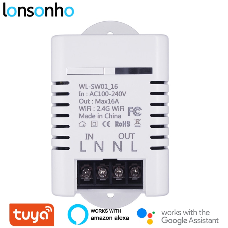 Lonsonho Wifi Smart Switch Relay 10A 16A Tuya Smart Life App Wireless Remote Control Works With Alexa Google Home Mini