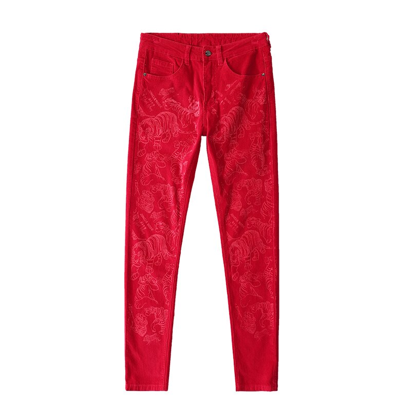 Pantalones de pana con estampado rojo para hombre, ropa de calle informal, Hip Hop, Otoño, novedad
