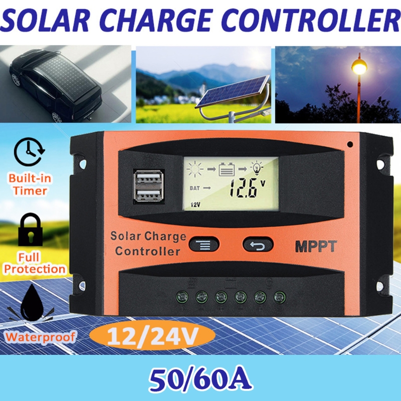 50A/60A 12V/24V Zonnepaneel Intelligente Regulator Mppt Solar Charge Controller W/Multi-functie Verstelbare Lcd Display