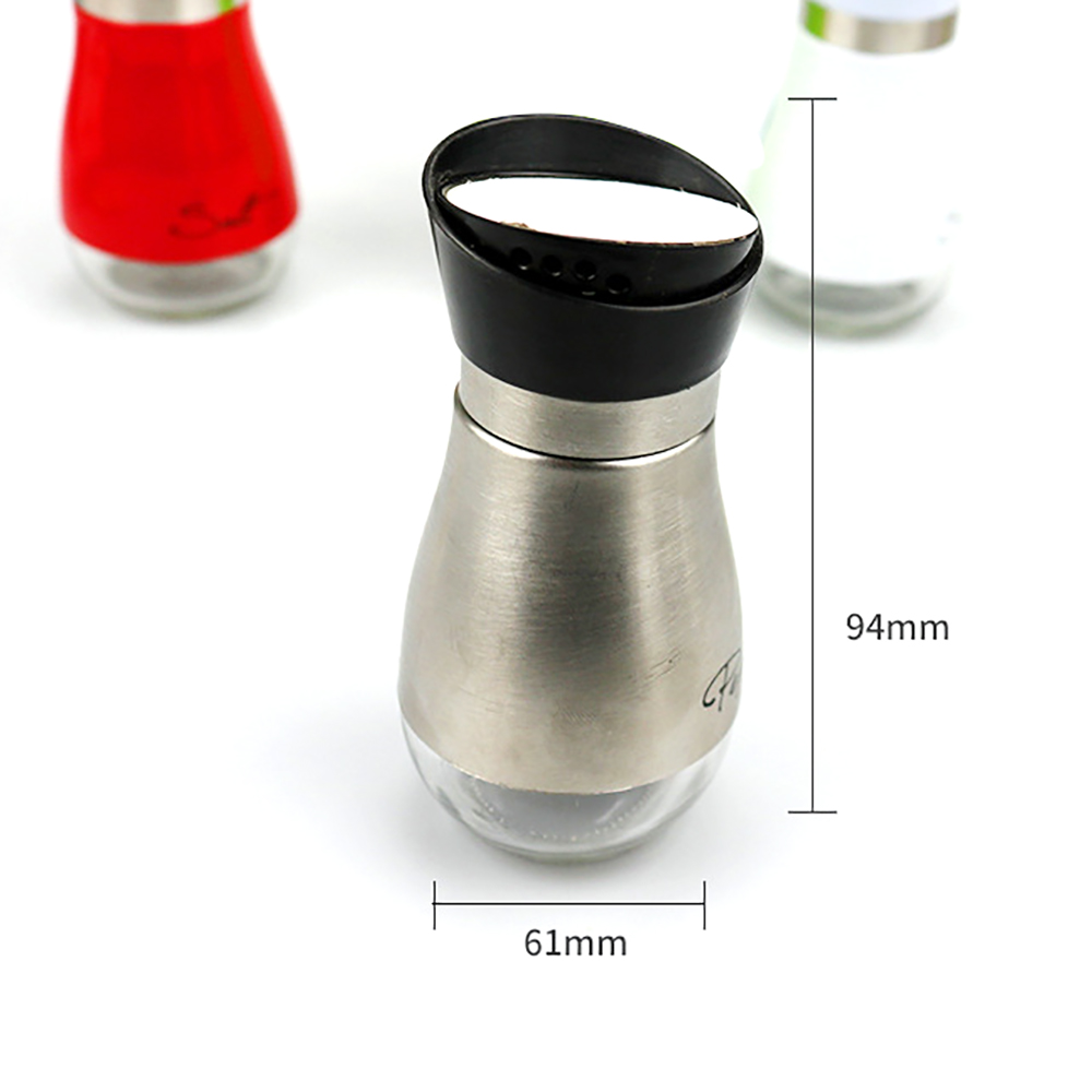 MOONBIFFY Cute Salt and Pepper Stainless Steel Glass Bottom Spice Dispenser Sea Salt Sugar Refillable Pepper Seasoning Cans