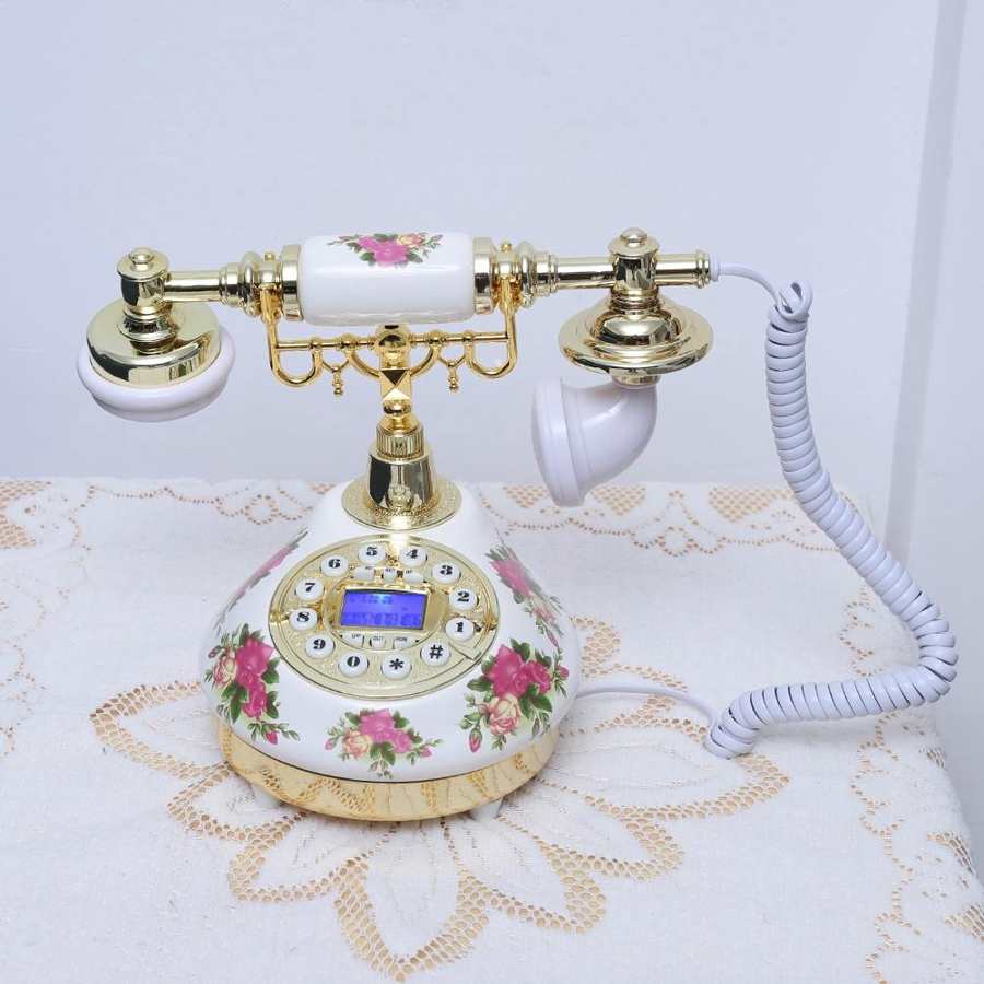 Retro Corded Telephone Desktop Wired Fixed Landline Telephone Support FSK/DTMF Dual System Line Powered Office Home Hotel