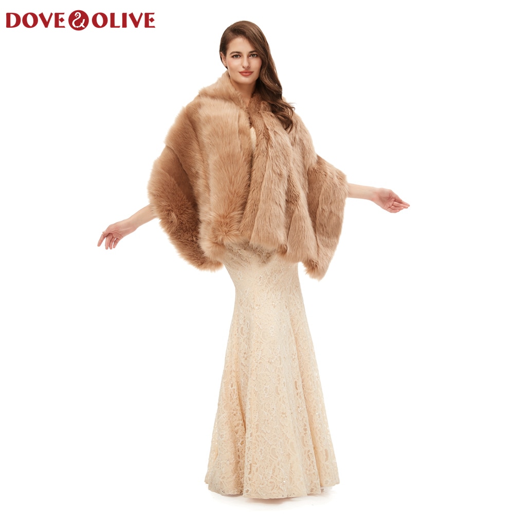Coffee Formal Party Evening Jackets Wraps Faux Fur cloaks Wedding Capes Winter Women Bolero Wraps Shawls In Stock shrug