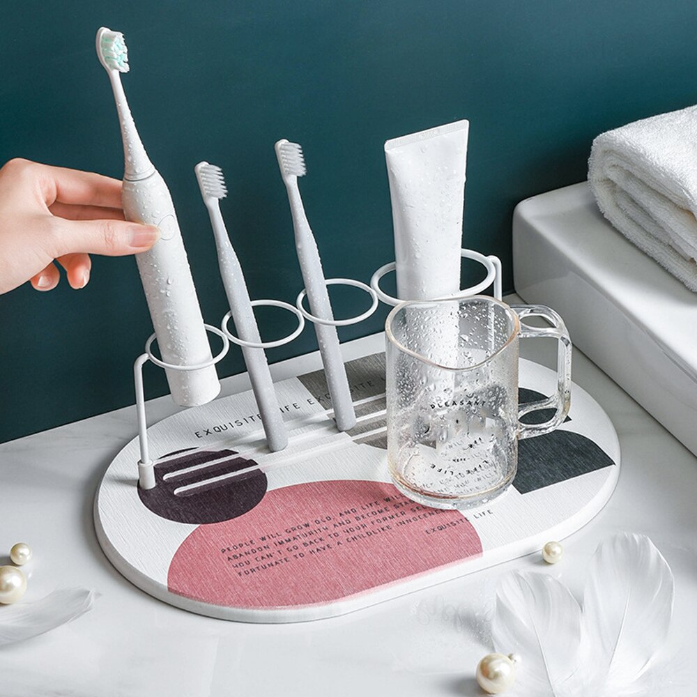 Diatom-soporte para cepillo de dientes eléctrico, estantería impermeable de diatomita para baño, almohadilla absorbente