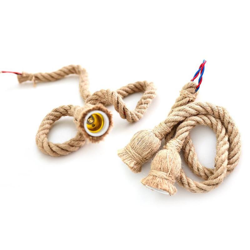 Cuerda de cáñamo Vintage, cable de alambre eléctrico para DIY E27 bombilla Edison, lámpara colgante de doble cabeza/Lámpara decorativa de un solo cabezal