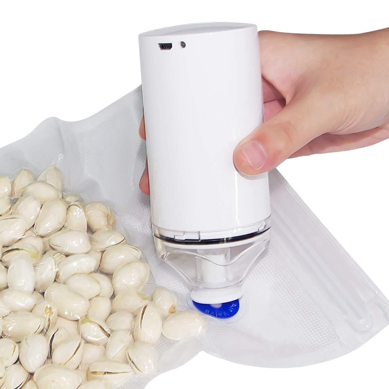 Food Vacuum Sealer Machine With 5 Pack Zipper Vacuum Bags,Small And Handheld Vacuum Packing Machine For Kitchen And Home Use Whi