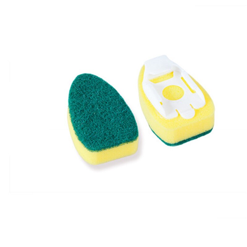 Sponge Replaceable Couring Pad Washing Convenience Cleaning Brush Scrubber Kitchen Soap Dispenser Dish With Refill Liquid: Head-2PCS
