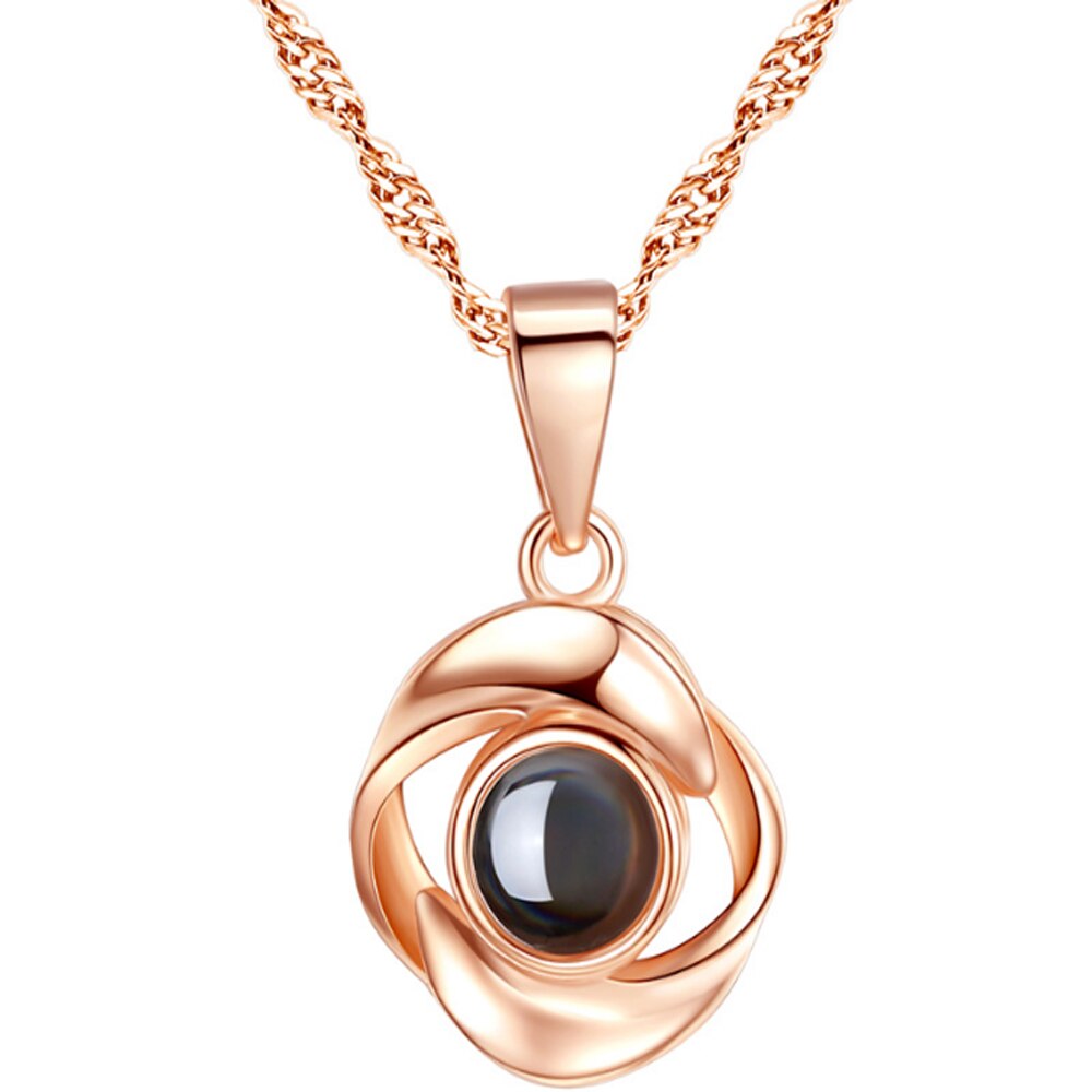 Rose Hanger Ketting - 17x20mm Hartvorm - 100 Talen 'Ik Hou Van Jou' Projectie - S925 Sterling Zilver