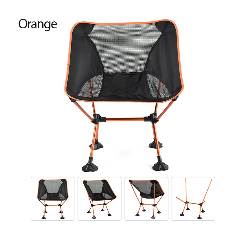 Fiskeredskaber stol rejse ultralet foldestol superhard høj belastning udendørs campingstol bærbar strandvandring picnic sæde: 1- orange
