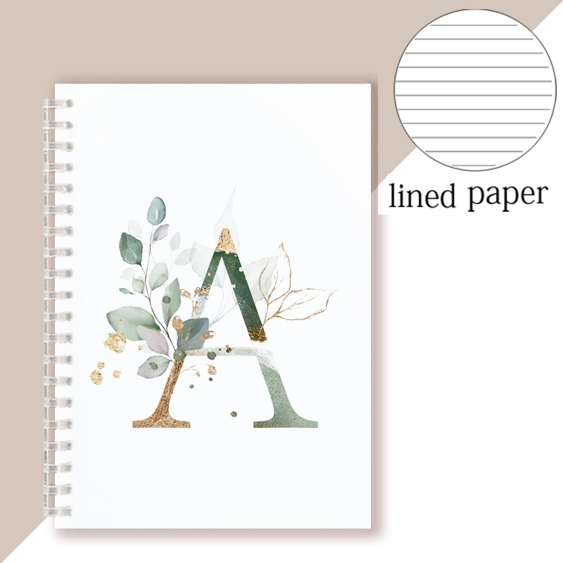Lined Page Spiral Notebook Initial Alphabet Letters Note Book Writing Pads Majuscule Letter With Flower Personality Name