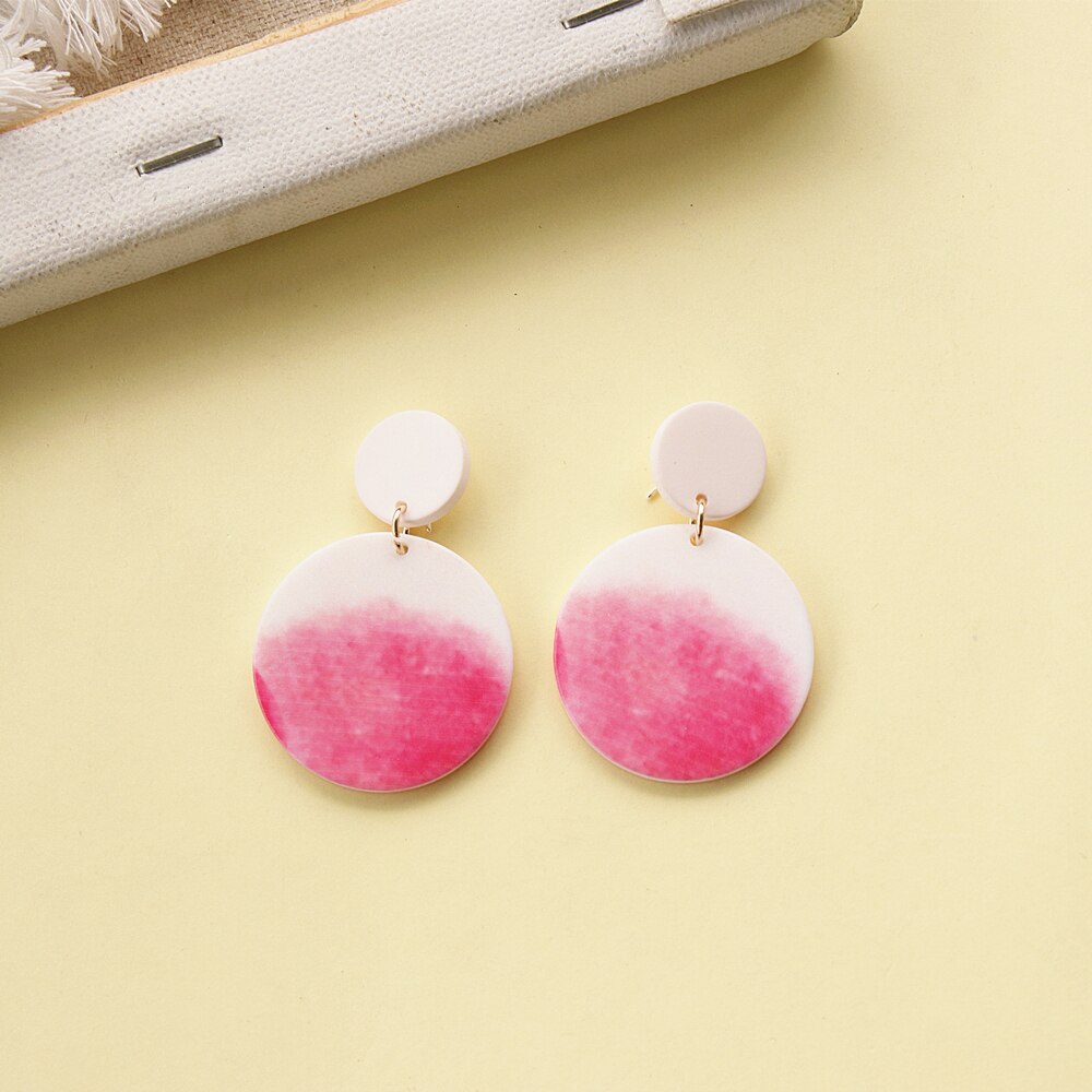 Round Watermelon Print Cute Fruit Earrings Classic Trendy Pink Blue Unique Dangle Earring Statements Vintage Jewelry