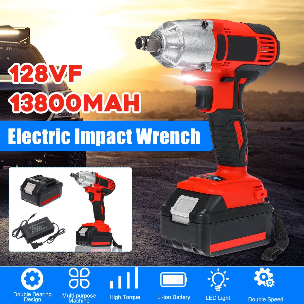 Doersupp 128VF 110-240V 13800mAh Cordless Electric Impact Wrench Electric Wrench Brush with 1x Li-ion Battery Power Tools