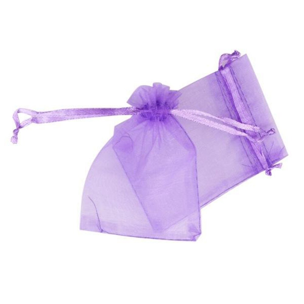 100Pcs Transparante Organza Zakjes Koord Sieraden Gaas Zak Lavendel Pouch Licht Paars