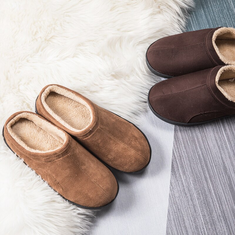 BOREE Classic Home Slippers for Men Winter Suede Short Plush Man Slippers Non Slip Bedroom Slipper Couple Soft Indoor Shoes Male