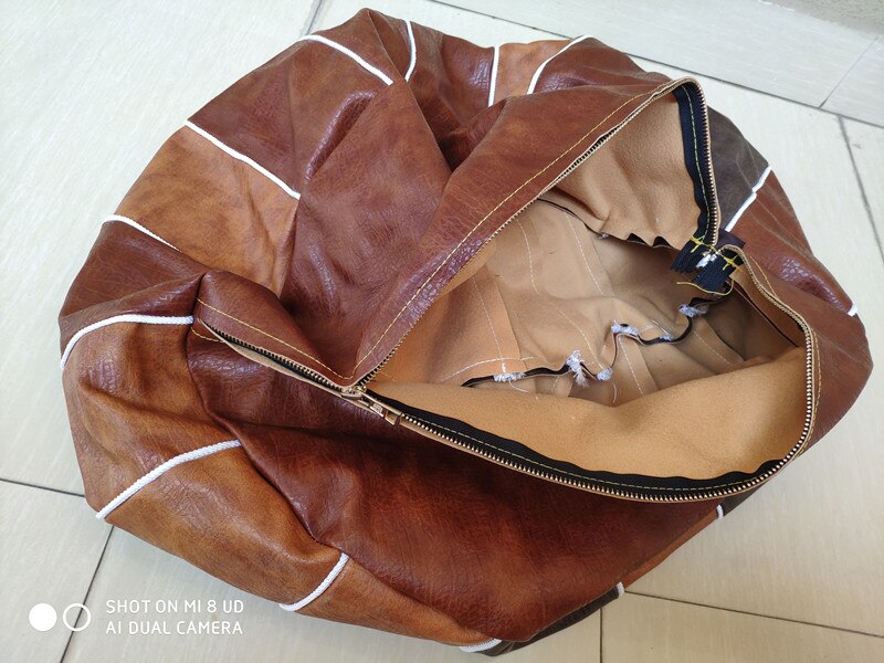 Moroccan PU Leather Pouf Embroider Craft Hassock Ottoman Footstool Round Large 50*50*30cm Artificial Leather Unstuffed Cushion