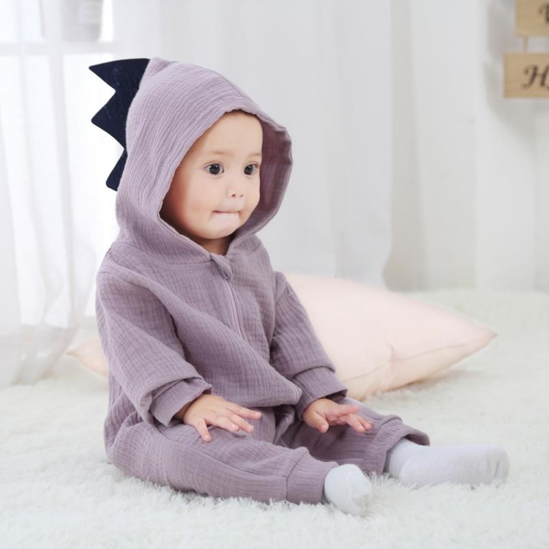 Dinosaur Baby Boy Girl Rompers Solid Purple Gray Rompers warm spring autumn cotton romper Playsuit Clothes