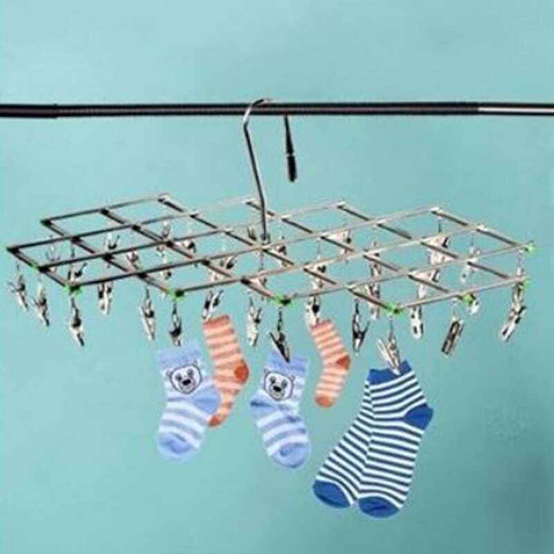 Opvouwbare Kleerhanger Airer Rvs Ondergoed Sok Droger Wasserij Rack Platte Kop Roestbestendig Sterke Grip Clip
