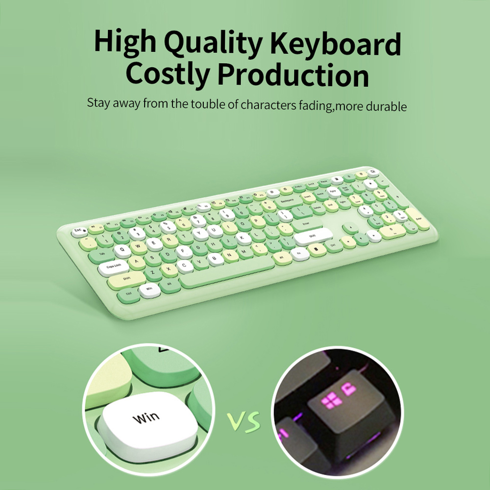 Mofii 666 2.4G Wireless Keyboard Mouse Combo Mixed Color 110 Key Keyboard Mouse Set with Round Punk Keycaps 2.4G Keyboard Mouse