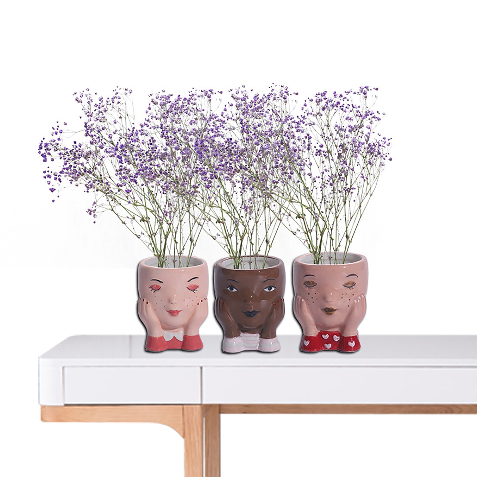 Vaso decoração para casa vasos estéticos decoração do quarto escultura cerâmica bonito menina blush vaso de flores jardim decoração de escritório em casa 3pcs