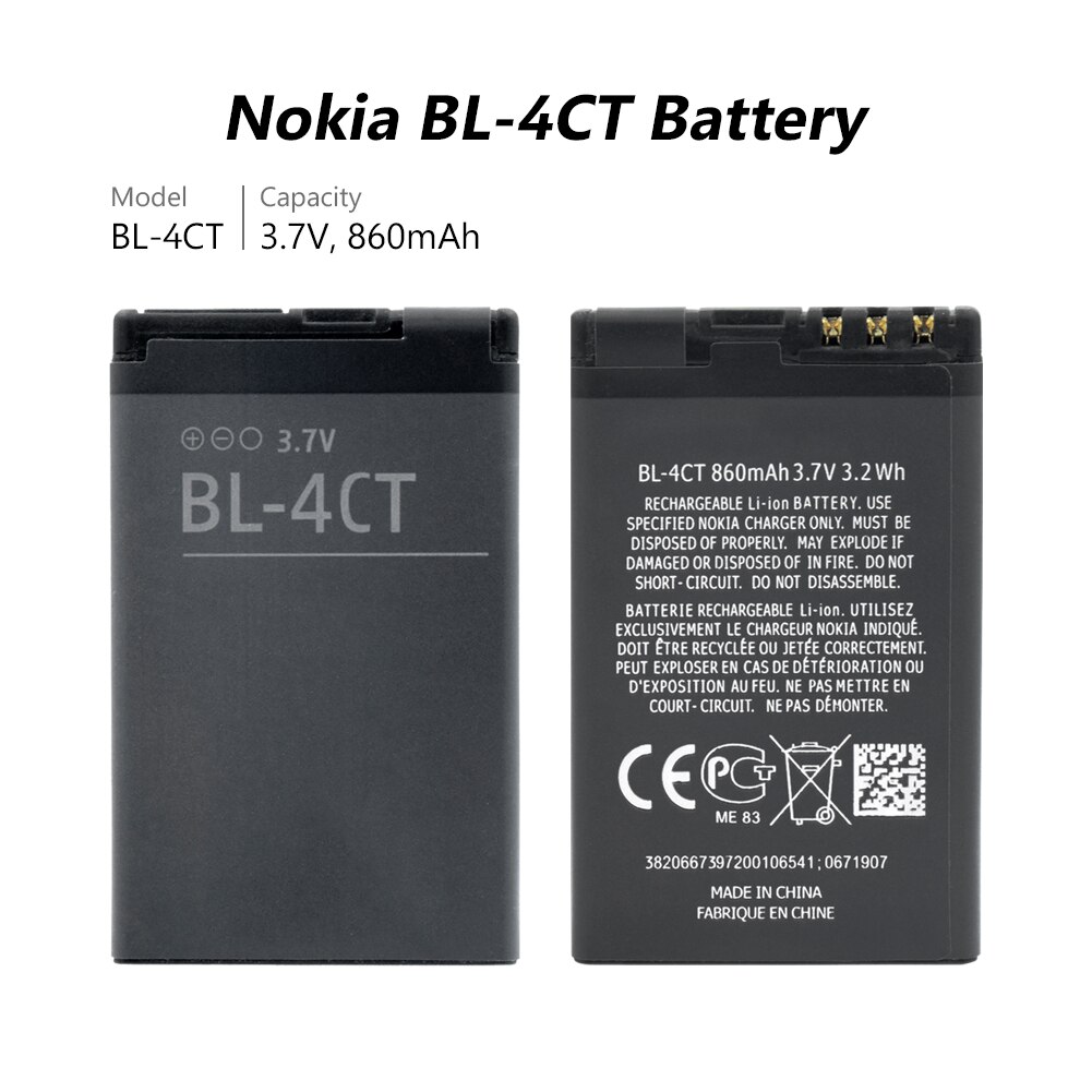 Vervanging Lithium Batterij BL4CT BL-4CT BL 4CT Telefoon Oplaadbare Batterij Voor Nokia 5630 7212C 7210C 7310C 7230 X3-00 2720F