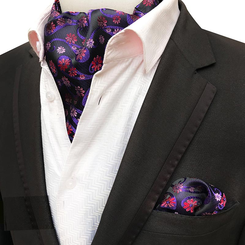 Lujosa corbata de seda Ascot de lujo para hombre, corbata para hombre, pañuelo para hacer corbatas, juegos de Cachemira Floral, bolsillo cuadrado, corbata para de boda