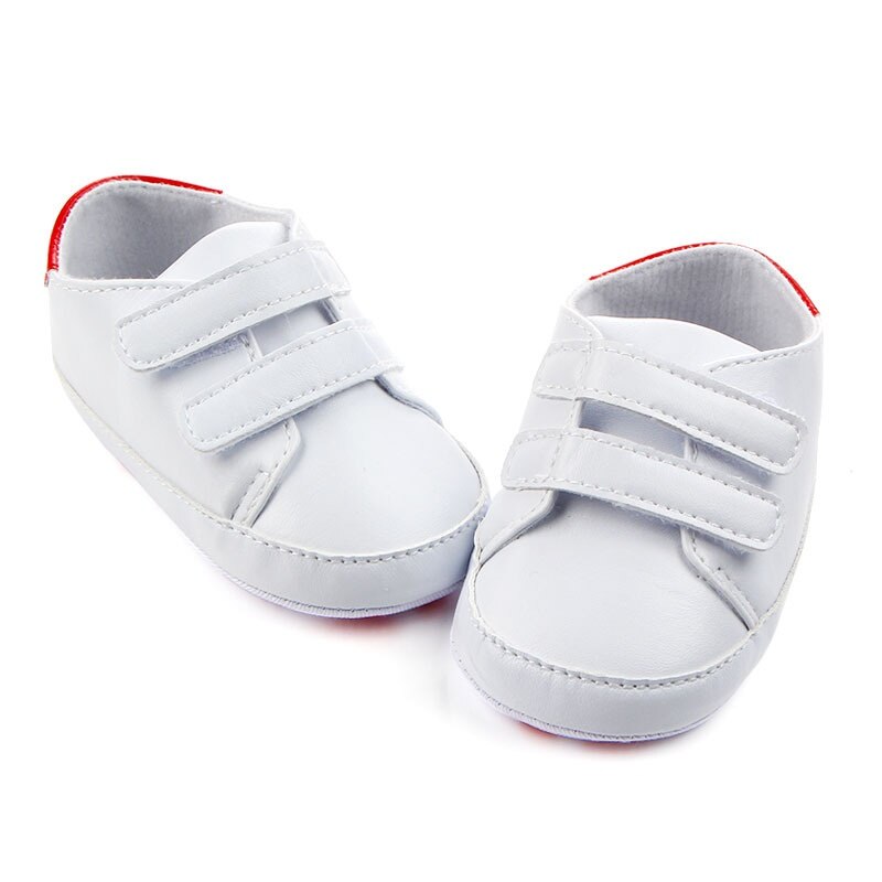 Børn bløde såler sportssko pu læder hvide baby sko klassiske afslappede nyfødte dreng pige første vandrere: Rød / 1
