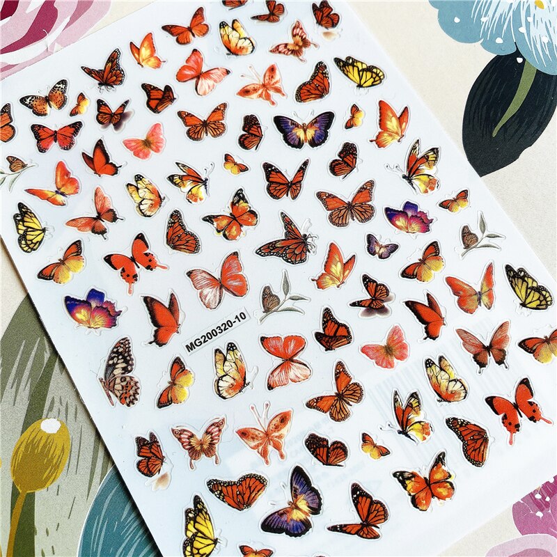 Mg200320-05 kleurrijke vlinders, zwevende vlinders, 3d lijm op de achterkant, nagelsticker, nageldecoratie, nagelkunst, nagelversiering: Mg200320-10