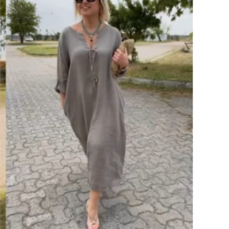 Efterår ensfarvede maxikjoler til kvinder afslappet løs langærmet v-hals knap streetwear ferie basiskjole vesti elegant